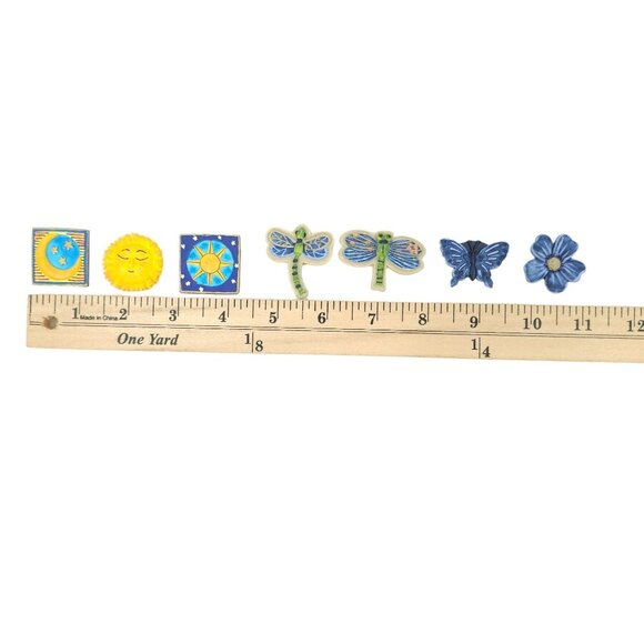 7 Button Covers Celestial Floral Dragonfly Butterfly Sun Moon Stars Blue Yellow - Picture 7 of 11
